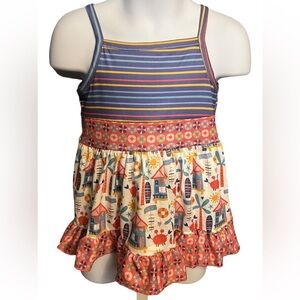Pete and Lucy Beach Spaghetti Strap Striped Tank Dress with Hut Surf Board Crab